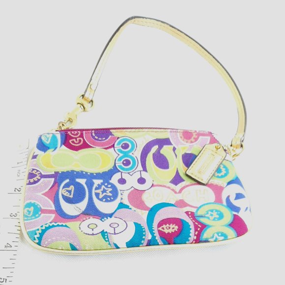 Small Coach Clutch Bag Summer Yellow/Pink/Purple/Teal Blue & gold trim - Picture 3 of 6